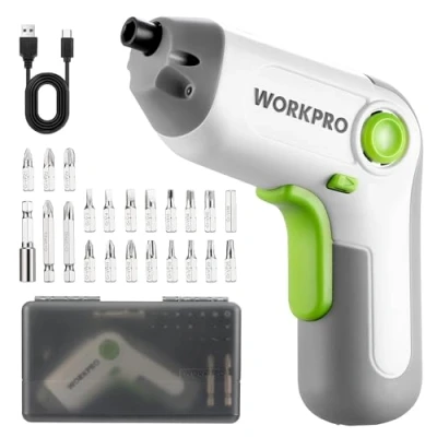 Immagine di WORKPRO Avvitatore a Batteria da 3,6 V, Elettrico Batteria, Set di Cacciavite Elettrico, Design Eccentrico, Punte Cr con Portapunte Magnetico, Luce LED e Scatola Portatile,Verde