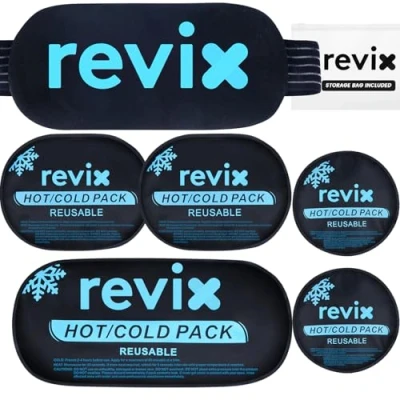 Immagine di REVIX Set di 5 confezioni ghiaccio riutilizzabili per lesioni calde e fredde, alleviare il dolore, gonfiore, contusioni, infiammazione recupero post operatorio, regolabili flessibili