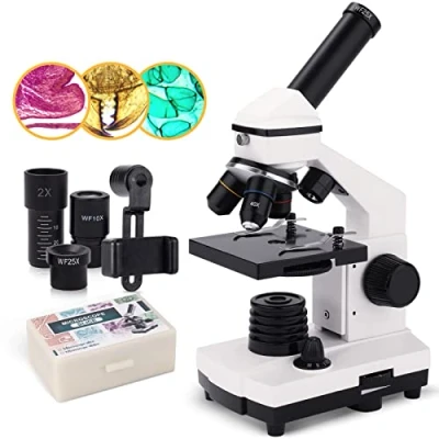 Immagine di [Aggiornato] microscopio monoculare composto 40X 2000X per bambini, adulti e studenti, di precisione l&#039;educazione delle scienze biologiche con kit