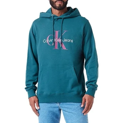 Immagine di Calvin Klein Jeans Seasonal Monologo Regular Felpa con cappuccio, Uomo, Taglia: Small, Atlantic deep
