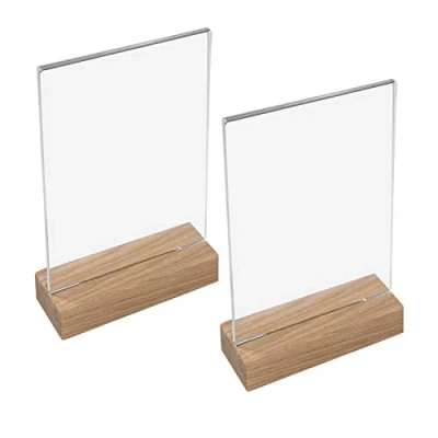 Immagine di HMF 46944 Espositore da Tavolo in Acrilico con Base Legno 2 Pezzi DIN A4 Verticale Trasparente