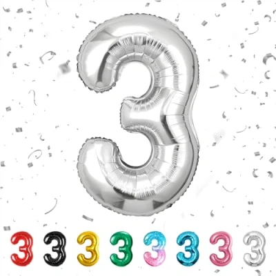 Immagine di Palloncino Compleanno Numero 3 Argento, 101 CM Foil Gigante,Decorazioni Feste di Palloncino,Vola con l&#039;Elio