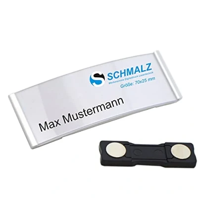 Immagine di Pregiato Alluminio Portanomi con Forte Doppelmagnet argento Anodizzato Professionale Qualità, Modisch ad Arco circa 70 x 25mm Papiereinschub