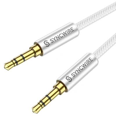 Immagine di Syncwire Cavo Aux 3,5mm Jack Nylon 1M per Cuffie, Apple iPhone, iPad, iPod, Smartphone, Autoradio, MP3, Echo DOT ECC Argento