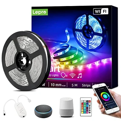 Immagine di Lepro 5M 24W Striscia LED Alexa con Musica, Strisce WiFi Smart Controllo da Voce e APP Intelligente, 16 Millioni Colori RGB, Compatibile Alexa/Google Home, Telecomando Controller, 2.4GHz
