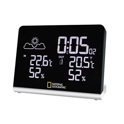 Immagine di National Geographic, stazione meteorologica multi colour con display LCD true black da 256 colori, temperatura interna/esterna e umidità dell&#039;aria grafica 12 ore trend meteorologico, colore: nero