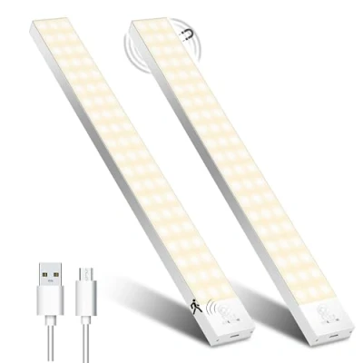 Immagine di OUILA Led Armadio Luce con Sensore di movimento 4 Modalità Sottopensile Notturna USB Ricaricabile Striscia per Cucina (Luce Calda 3000K, 32cm*2 Pezzi)