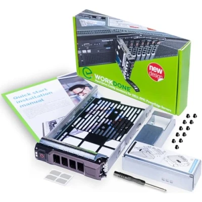 Immagine di WorkDone Vassoio caddy da 3,5 pollici per disco rigido, server Dell PowerEdge con adattatore HDD 2,5 Staffa NVMe SSD SAS SATA Manuale di installazione dettagliato