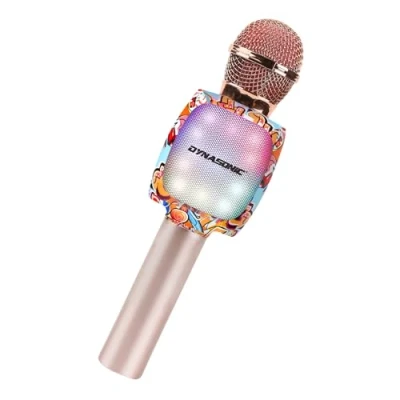 Immagine di DYNASONIC microfono per karaoke Bluetooth, giocattoli bambini e bambine, senza fili, portatile, con luci LED bambini, regali originali (DM 05 D&#039;or)