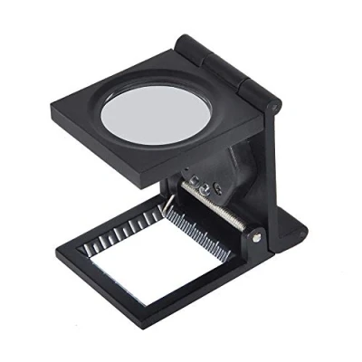 Immagine di lente di ingrandimento a mano libera 10x Pieghevole tre piegature con orologio scudo Gioielliere luce LED per gioielli in tessuto ottico