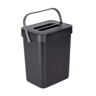 Immagine di WENKO Portarifiuti con Manico TAGO, da 5 Litri, pattumiera compatta Nera Fissaggio Senza perforare, l’Opzione di Static Loc® sopra Porta, 19 x 24 15,5 cm
