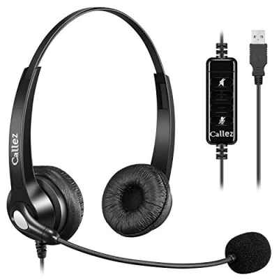 Immagine di Cuffie USB PC con Microfono Cancellazione del Rumore e Controllo Volume, Auricolari Stereo per Computer Business Skype UC SoftPhone Call Center Ufficio, Chat Cristallina, Ultra Leggere