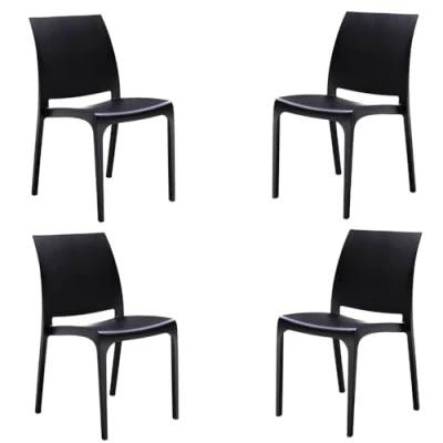 Immagine di Sedia impilabile in polipropilene moderna per interni ed esterni giardino bar cucina modello Volga (Nero 4 Sedie)