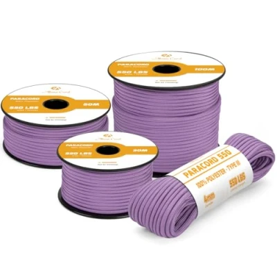 Immagine di Abma Cord Paracord 4mm 30m Corda 550 Tipo III 7 Fili per All&#039;aperto, Sopravvivenza, Campeggio, Fai Da Te Max. 250 kg Lilla Chiaro