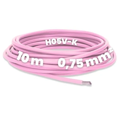 Immagine di Kalitec 10 metri H05V K 0,75 mm² cavo di cablaggio rosa I flessibile singolo in PVC mm2 a filo commutazione