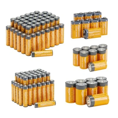 Immagine di Amazon Basics Batterie Alcalino, 48 AA + 36 AAA 8 C D 9 Volt, Confezione da 108