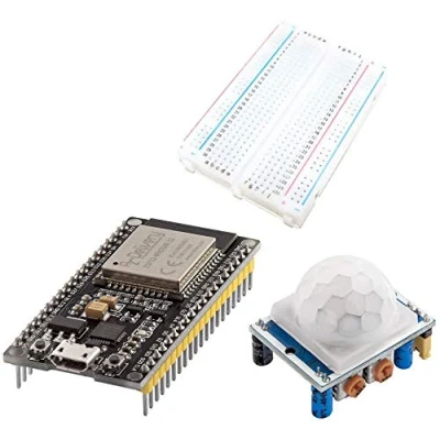 Immagine di AZDelivery Starter Kit ESP32 Dev C NodeMCU HC SR501 PIR Rilevatore di Movimento Proiezione con Mini Breadboard compatibile Arduino incluso un E Book!