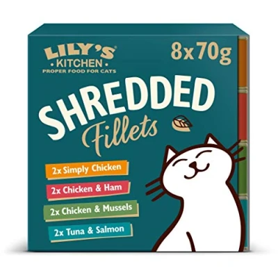 Immagine di Lily&#039;s Kitchen Umido Cibo per Gatti Shredded Fillets 32er Vaschette (32 x 70g) Multipack in un delizioso brodo