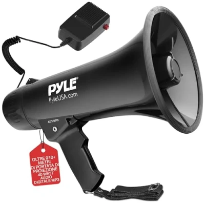 Immagine di Pyle Megafono con Sirena Integrata, Portatile Volume Regolabile e Portata Fino a 1.100 Metri, Ideale per Calcio, Basket, Baseball Sicurezza