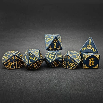 Immagine di Bescon Giant Fire Patterned DND Dice Set 1 Inch (25MM) Blue Rock, Oversized D&amp;D for Dungeons and Dragons Role Playing Games