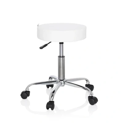 Immagine di HJH Office 729414 Sgabello da ufficio OPERATOR II in similpelle bianco regolabile altezza con rotelle