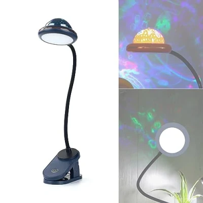 Immagine di ACMHNC Lampada da Lettura Bambini con Pinza, USB Ricaricabile LED Pinza Proiezione Di Stelle, Blu Scrivania Touch Dimmerabile, 4000K,per lettura, Studio, Letto