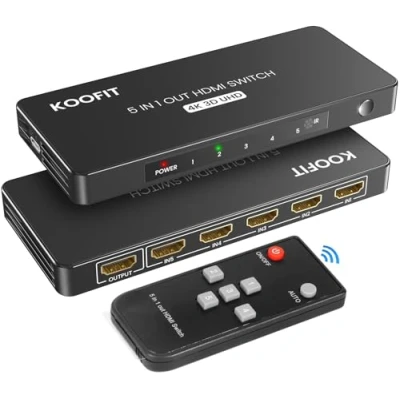 Immagine di Switch HDMI 5 In 1 Out Splitter HDMI, Sdoppiatore Automatico Multiconnettore 4K con Telecomando, Commutatore Porte Supporta 3D UHD per PS5, PS4, PS3, DVD, Blu ray, Xbox, PC, TV
