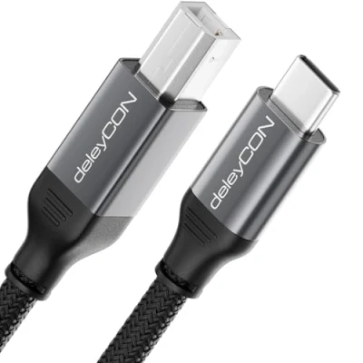 Immagine di deleyCON 3,0m Cavo Stampante USB C (per Stampante, Scanner, MIDI) a B Intrecciato + Spina in Metallo per Epson HP Samsung Canon Brother iPhone 16 15 Notebook Tablet PC MacBook