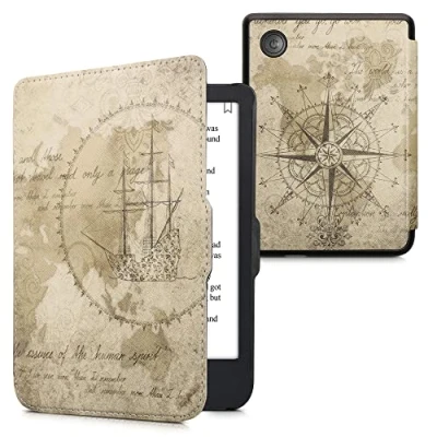 Immagine di kwmobile Custodia eReader Compatibile con Kobo Clara 2E Cover eBook Reader Flip Case marrone/marrone chiaro Mappamondo vintage