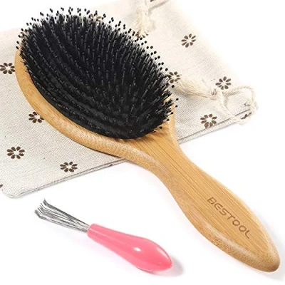 Immagine di BESTOOL Spazzola per capelli in setole di cinghiale legno naturale Massaggio anti statico pagaia grande donna uomo e bambino (Ovale)