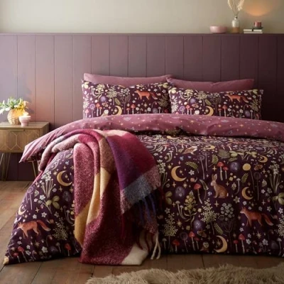 Immagine di Catherine Lansfield Enchanted Twilight Set copripiumino reversibile per letto king size, con federe, colore: prugna