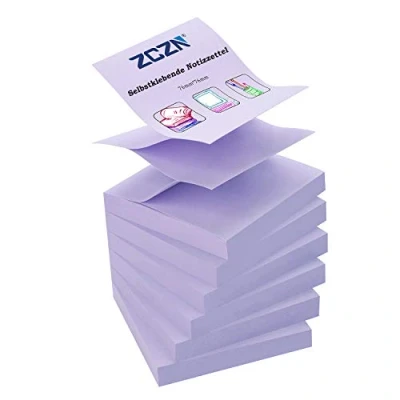 Immagine di ZCZN Z Notes, 6 blocchetti di appunti autoadesivi da 76 x mm, 80 fogli per blocchetto, note autoadesive 480 fogli, viola chiaro