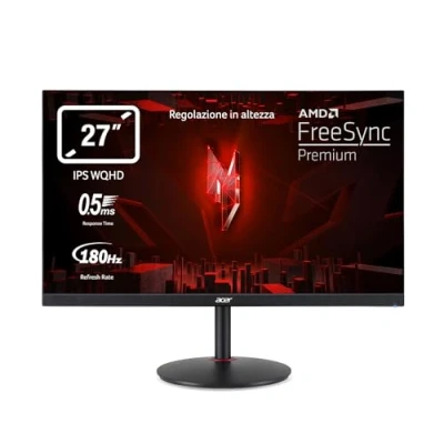 Immagine di Acer Nitro XV271UM3bmiiprfx, Monitor Gaming PC 27&quot;, Display IPS WQHD, 180 Hz, 0,5 ms, FreeSync Premium, HDMI 2.0, DP 1.2, ZeroFrame, Speaker Integrati, Regolazione in altezza, Cavi DP, Inclusi