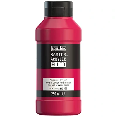 Immagine di LIQUITEX 8870434 Basics Fluid, pitura acrilica Di consistenza fluida, asciugatura rapida, resistente alla luce, impermeabile, a base d&#039;acqua, flacone da 250 ml, Rosso Cadmio Scuro Tonalità