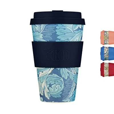 Immagine di William Morris Tazza da caffè riutilizzabile, ecologica, 100% a base vegetale, 400 ml, senza melamina e biodegradabile, lavabile in lavastoviglie adatta al microonde, colore: Acanto