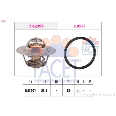 Immagine di FACET 7.8239 Termostato motore 89C 53,5mm Made in Italy OE Equivalent con guarnizione RENAULT: CLIO 2, Kangoo I, I Express