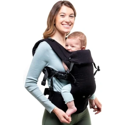 Immagine di Beco Gemini Porta Bebè Neonato Marsupio Ergonomico Zaino &amp; Bambino Con Seduta Regolabile Fascia Elastica da 3,2 a 16 kg (Nero Cotone Organico)