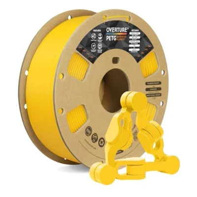 Immagine di OVERTURE Filamento PETG 1.75mm, 1kg Bobina(2.2lbs), Neatly Wound Durevole Filament per Stampante 3D, Precisione Dimensionale +/ 0.02 mm, 3D Printer (Giallo)