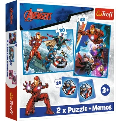 Immagine di Trefl 3in1: 2X Gioco di Memoria, Supereroi, 30 e 48 Elementi, Livelli Difficoltà, 24 Memo, Divertimento per Bambini a Partire da 3 Anni Puzzle, Colore Marvel The Avengers, Eroi in Azione, 93333