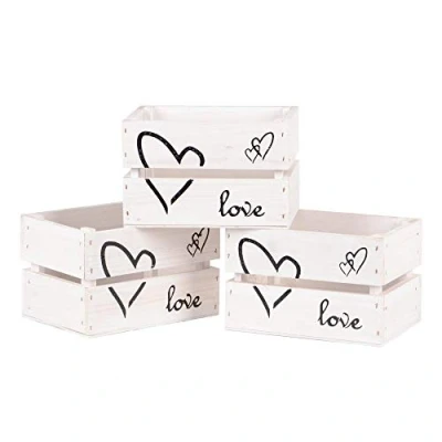 Immagine di Nature by Kolibri Set di 3 mini cassette della frutta in legno, con scritta Love, per conservare e organizzare oggetti, colore: bianco