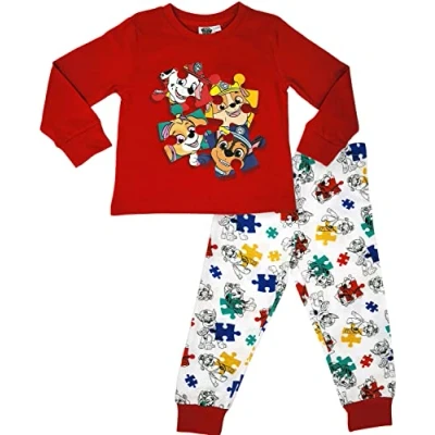Immagine di Paw Patrol La Squadra dei Cuccioli Chase, Marshall, Rubble &amp; Skye Jigsaw Set Pigiama a Maniche Lunghe per Bambini 4 5 Anni: 110cm