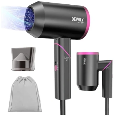 Immagine di Mini Phon Capelli da Viaggio Potente asciugacapelli ionico, Maneggevole e Compatto, 1800W, Manico Pieghevole, 3 Temperature, Fono Ionico portatile