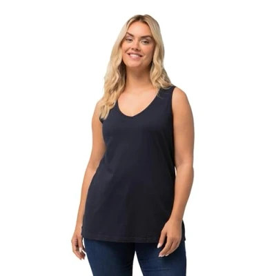 Immagine di Ulla Popken Top con Scollo a V, Classico, Puro Cotone T Shirt, Space, 52 54 Donna