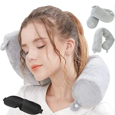Immagine di Hxcxrst Cuscino da Viaggio Memory Foam, per supporto collo, mento, vita e gambe regolabile pieghevole viaggi in famiglia, aereo, autobus, treno