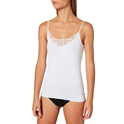 Immagine di Canotta Calispallina stretta in 100% cotone finissimo, con pizzo di pregio, 2/XS, BIANCO