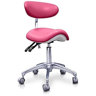 Immagine di QUIRUMED Sgabello Pony idraulico Elite, colore rosa, multidisciplinare, acciaio inossidabile, similpelle, schienale ergonomico, imbottitura in poliuretano, altezza regolabile