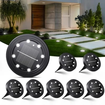 Immagine di NIBSHOOM 8 Pezzi Luci Solari da Giardino, IP68 Impermeabili Faretti a LED Esterno, Lampade Lunga Durata, Esterno per Terrazze (Bianco Freddo)