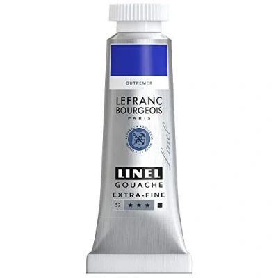 Immagine di Lefranc Bourgeois 301185 Linel Gouache Acquerelli extra fini e lisci con massima intensità di colore, luminosità per un&#039;applicazione senza striature, tubo da 14 ml Blu Oltremare Chiaro
