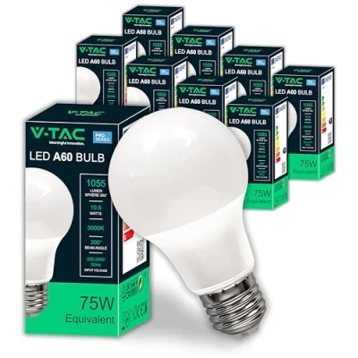 Immagine di V TAC 10x Lampadine LED A60 da 10.5W [Alta Luminosità ed Efficienza] E27 (Equivalenti a 75W) 1055 Lumen di Nuova Generazione Massimo Risparmio Energetico Luce Calda 3000K