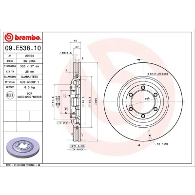 Immagine di BREMBO Disco freno ISUZU: D Max II Pick up 300mm 27mm 6 ventilazione interna 09.E538.10 8979488071,97948807 Dischi freno, dei freni